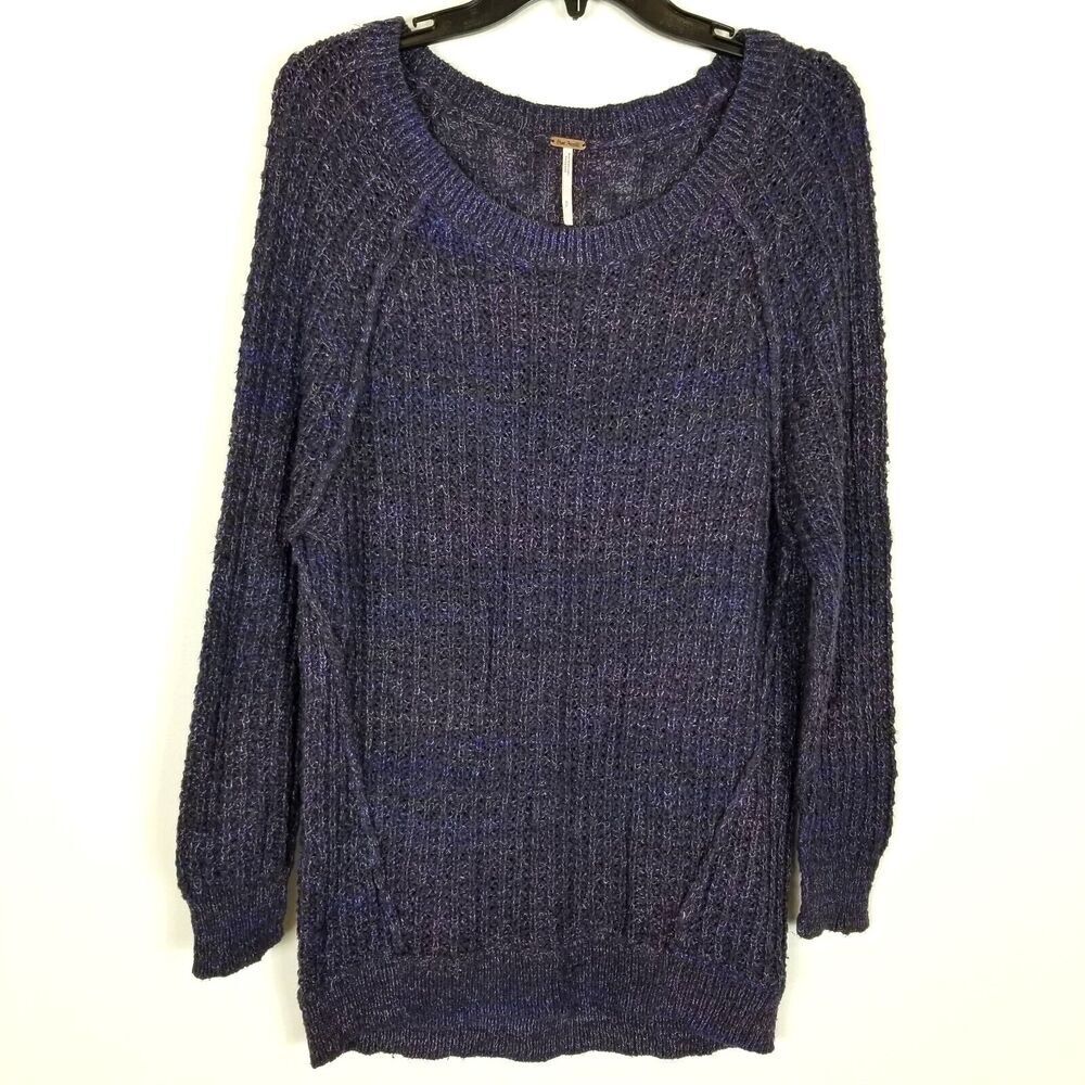 Free People Women Chunky Knit Sweater Pullover Sz S Purple Boho Cozy Cotton